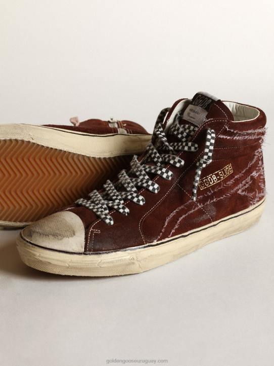 hombres zapatillas deportivas slide en ante color chocolate con pespuntes blancos en la estrella y flashGolden Goose 02H6677