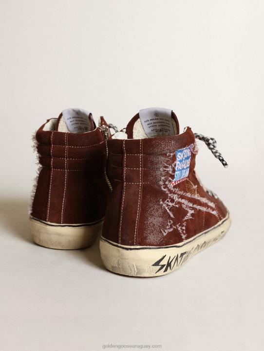 hombres zapatillas deportivas slide en ante color chocolate con pespuntes blancos en la estrella y flashGolden Goose 02H6677