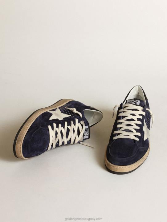hombres Deportivas ball star de ante azul oscuro con estrella de nubuck blanco roto y refuerzo del talón de napa negraGolden Goose 02H6679