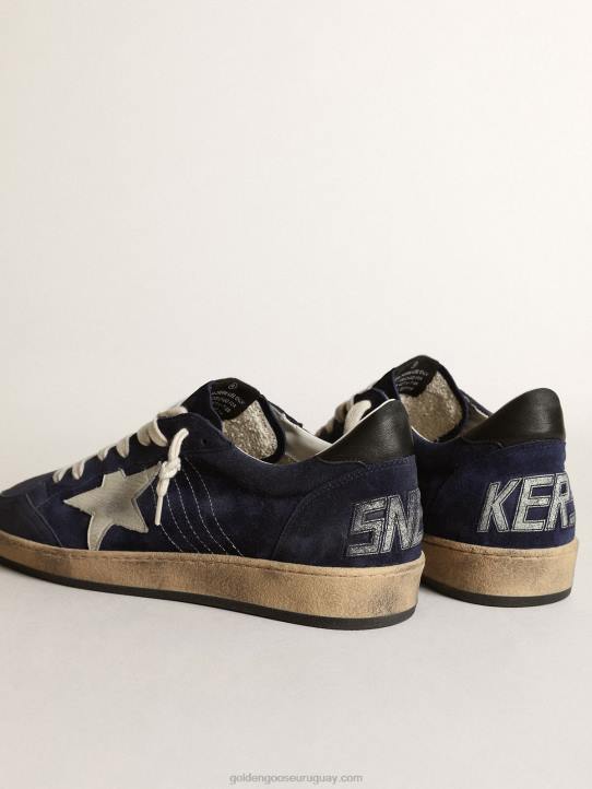 hombres Deportivas ball star de ante azul oscuro con estrella de nubuck blanco roto y refuerzo del talón de napa negraGolden Goose 02H6679