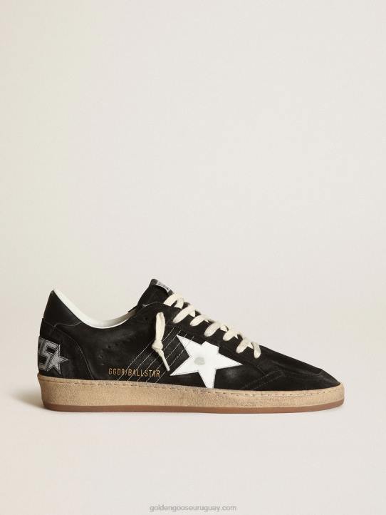 hombres Zapatillas Ball Star de ante negro con estrella de piel blanca y refuerzo del talón de piel negraGolden Goose 02H6546