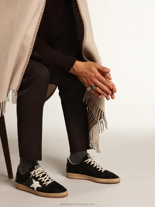 hombres Zapatillas Ball Star de ante negro con estrella de piel blanca y refuerzo del talón de piel negraGolden Goose 02H6546