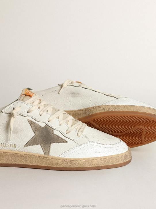 hombres Zapatillas Ball Star de napa blanca con estrella de ante gris tórtola y refuerzo del talón de piel verde oscuroGolden Goose 02H6529