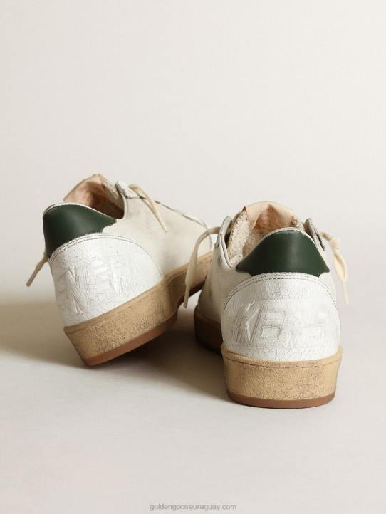 hombres Zapatillas Ball Star de napa blanca con estrella de ante gris tórtola y refuerzo del talón de piel verde oscuroGolden Goose 02H6529
