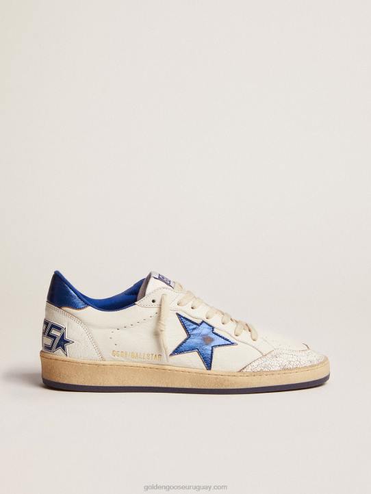 hombres Zapatillas Ball Star de napa blanca con estrella de cuero laminado azul claro y refuerzo en el talónGolden Goose 02H6547