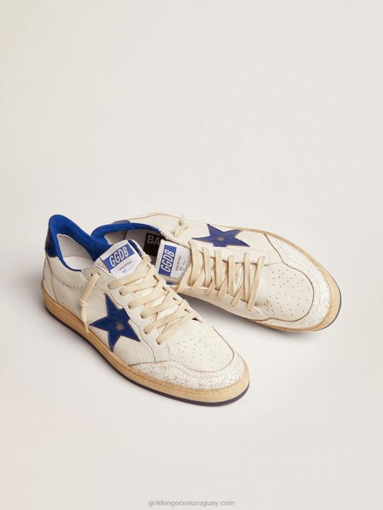 hombres Zapatillas Ball Star de napa blanca con estrella de cuero laminado azul claro y refuerzo en el talónGolden Goose 02H6547