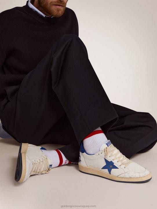 hombres Zapatillas Ball Star de napa blanca con estrella de cuero laminado azul claro y refuerzo en el talónGolden Goose 02H6547