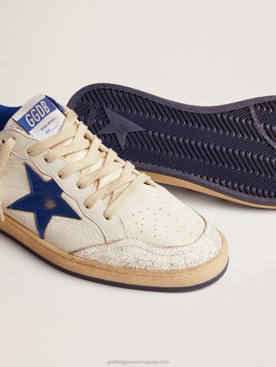 hombres Zapatillas Ball Star de napa blanca con estrella de cuero laminado azul claro y refuerzo en el talónGolden Goose 02H6547