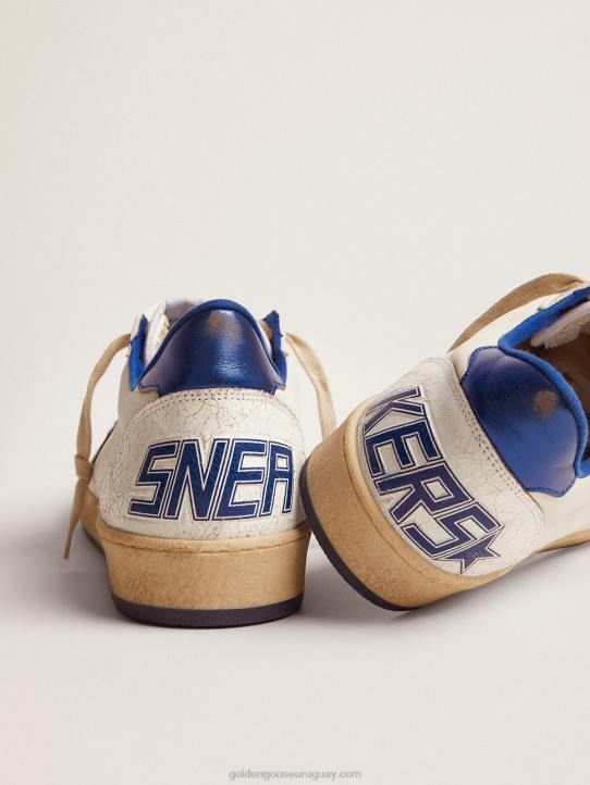 hombres Zapatillas Ball Star de napa blanca con estrella de cuero laminado azul claro y refuerzo en el talónGolden Goose 02H6547