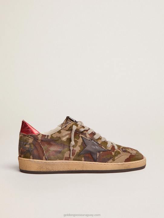 hombres Zapatillas Ball Star de tejido ripstop de camuflaje con estrella de piel azul medianocheGolden Goose 02H6560