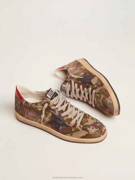 hombres Zapatillas Ball Star de tejido ripstop de camuflaje con estrella de piel azul medianocheGolden Goose 02H6560