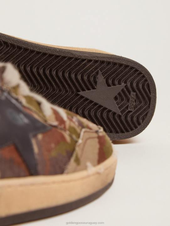 hombres Zapatillas Ball Star de tejido ripstop de camuflaje con estrella de piel azul medianocheGolden Goose 02H6560