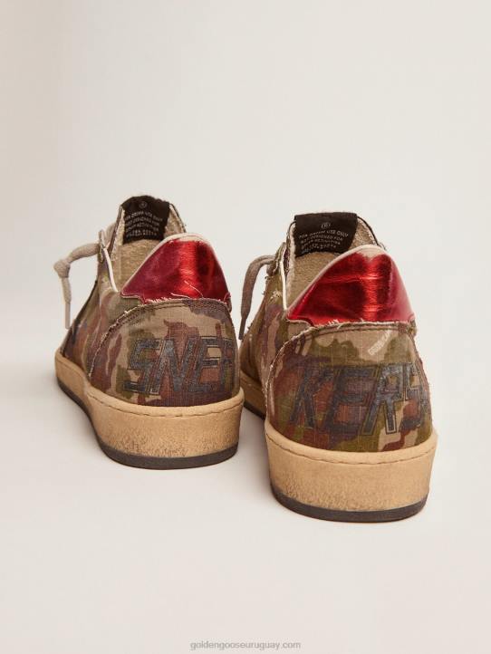 hombres Zapatillas Ball Star de tejido ripstop de camuflaje con estrella de piel azul medianocheGolden Goose 02H6560