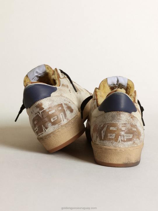 hombres Zapatillas deportivas ball star de piel blanca brillante con estrella de piel verde oscuro y forro de borregoGolden Goose 02H6684