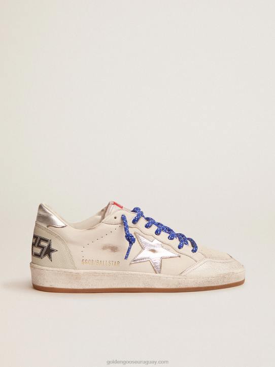 hombres Zapatillas deportivas ball star ltd de napa blanca con estrella de cuero laminado plateado y refuerzo en el talónGolden Goose 02H6535