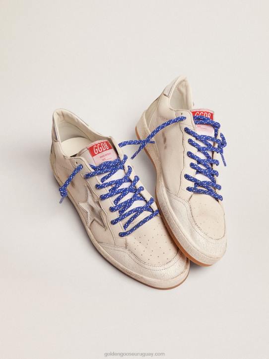 hombres Zapatillas deportivas ball star ltd de napa blanca con estrella de cuero laminado plateado y refuerzo en el talónGolden Goose 02H6535