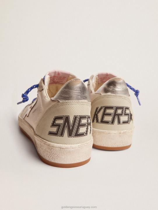 hombres Zapatillas deportivas ball star ltd de napa blanca con estrella de cuero laminado plateado y refuerzo en el talónGolden Goose 02H6535