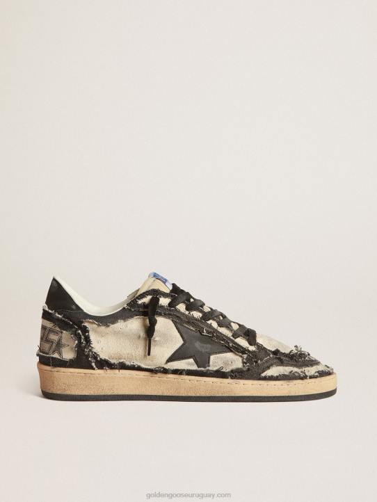 hombres ball star lab de lona blanca y denim azul con estrella de piel negraGolden Goose 02H6683