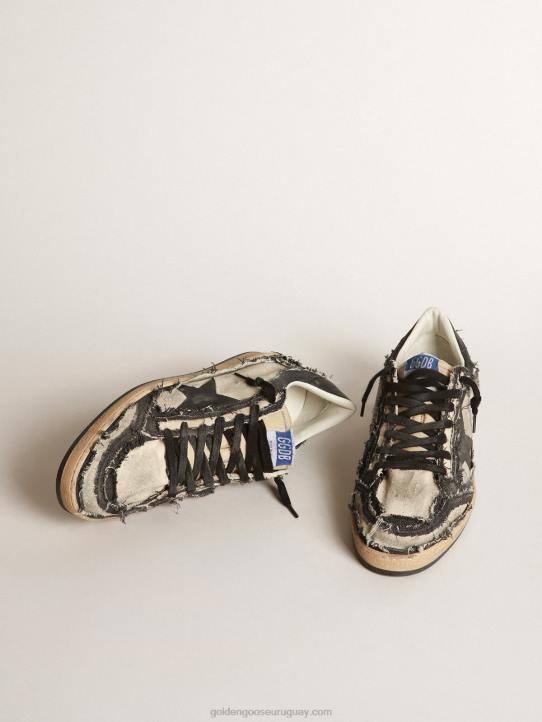 hombres ball star lab de lona blanca y denim azul con estrella de piel negraGolden Goose 02H6683
