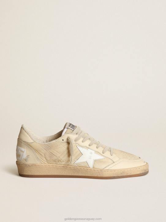 hombres zapatillas ball star de nailon blanco leche con estrella de piel blanca y refuerzo del talón de piel blancaGolden Goose 02H6515
