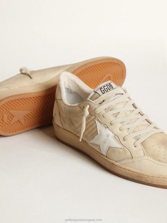 hombres zapatillas ball star de nailon blanco leche con estrella de piel blanca y refuerzo del talón de piel blancaGolden Goose 02H6515