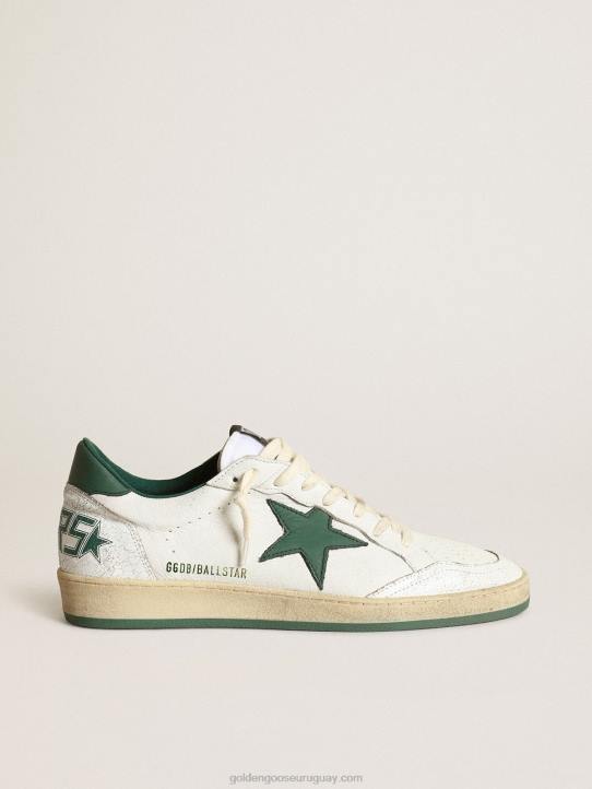 hombres zapatillas ball star de napa blanca con estrella de cuero verde mate y refuerzo en el talónGolden Goose 02H6506