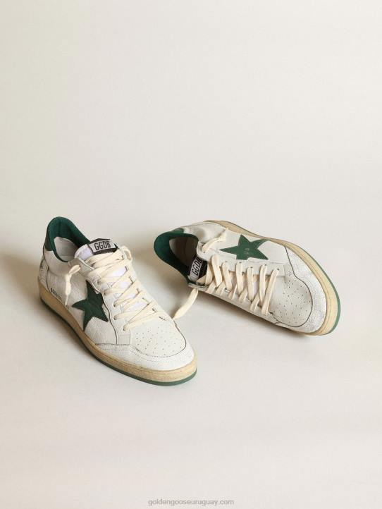 hombres zapatillas ball star de napa blanca con estrella de cuero verde mate y refuerzo en el talónGolden Goose 02H6506