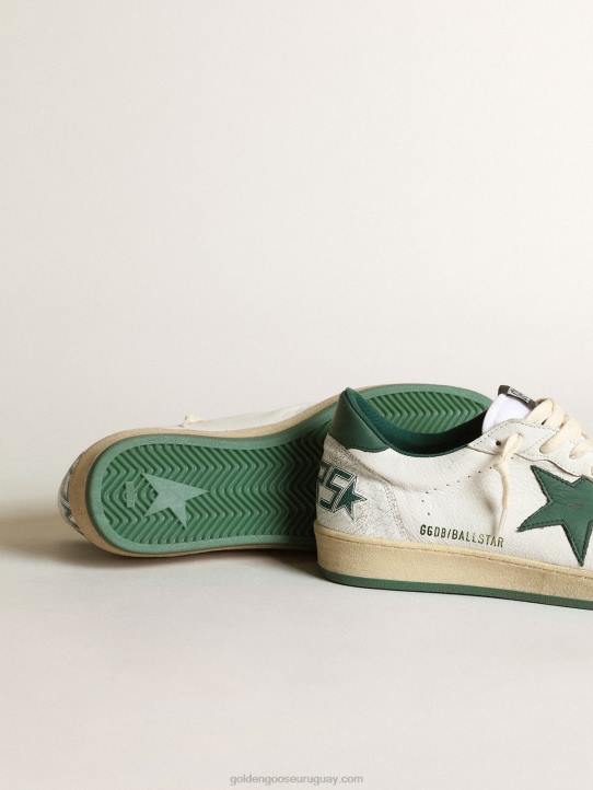 hombres zapatillas ball star de napa blanca con estrella de cuero verde mate y refuerzo en el talónGolden Goose 02H6506
