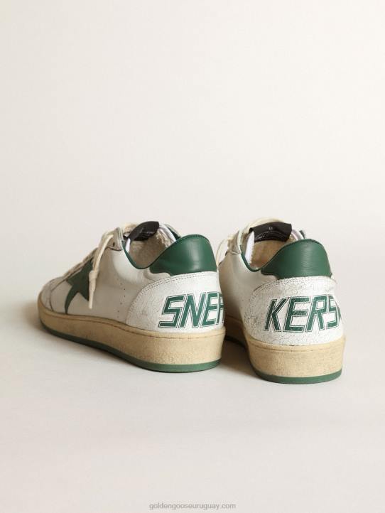 hombres zapatillas ball star de napa blanca con estrella de cuero verde mate y refuerzo en el talónGolden Goose 02H6506
