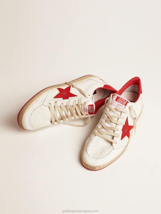 hombres zapatillas deportivas ball star blancas de piel con estrella roja y refuerzo en el talónGolden Goose 02H6503