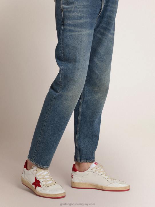 hombres zapatillas deportivas ball star blancas de piel con estrella roja y refuerzo en el talónGolden Goose 02H6503