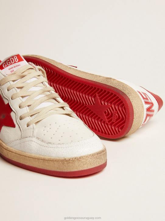 hombres zapatillas deportivas ball star blancas de piel con estrella roja y refuerzo en el talónGolden Goose 02H6503
