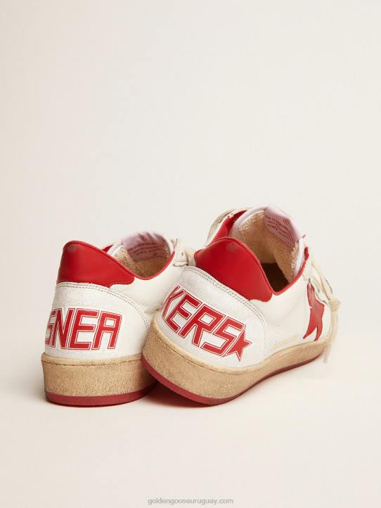 hombres zapatillas deportivas ball star blancas de piel con estrella roja y refuerzo en el talónGolden Goose 02H6503