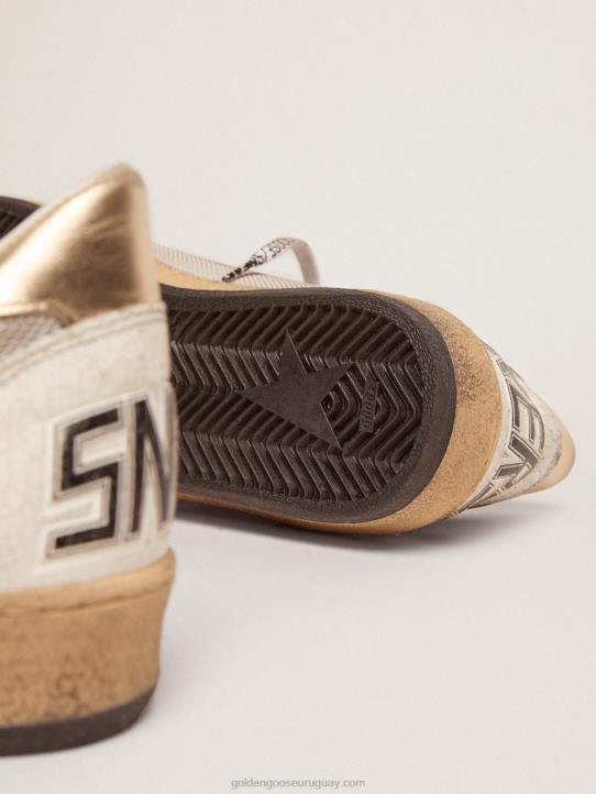 hombres zapatillas deportivas ball star de malla plateada clara con estrella de piel rojaGolden Goose 02H6520