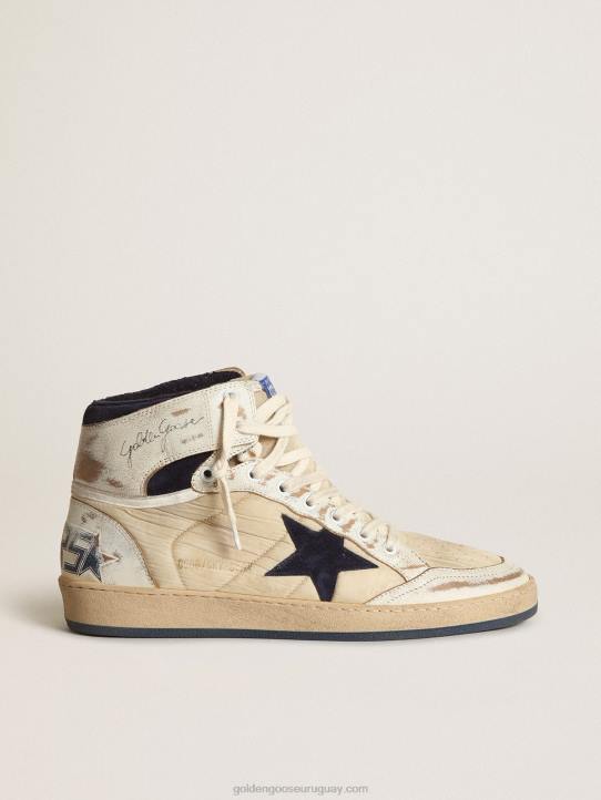 hombres Zapatillas sky-star de nailon color crema y piel blanca con estrella de ante azul oscuroGolden Goose 02H6519