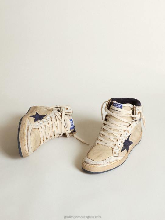 hombres Zapatillas sky-star de nailon color crema y piel blanca con estrella de ante azul oscuroGolden Goose 02H6519