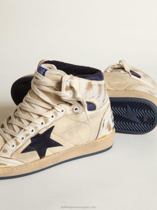 hombres Zapatillas sky-star de nailon color crema y piel blanca con estrella de ante azul oscuroGolden Goose 02H6519