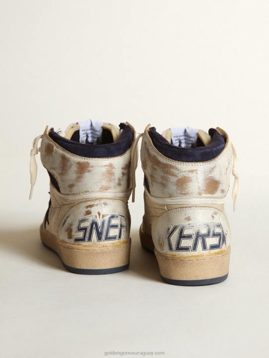 hombres Zapatillas sky-star de nailon color crema y piel blanca con estrella de ante azul oscuroGolden Goose 02H6519