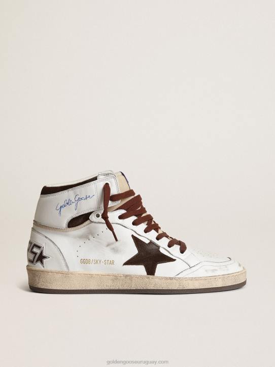 hombres sky-star de napa blanca con estrella de ante chocolateGolden Goose 02H6661