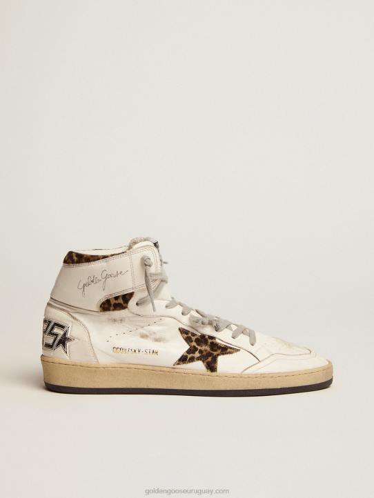 hombres zapatillas sky-star con firma en el tobillo e inserciones de piel de potro con estampado de leopardoGolden Goose 02H6593