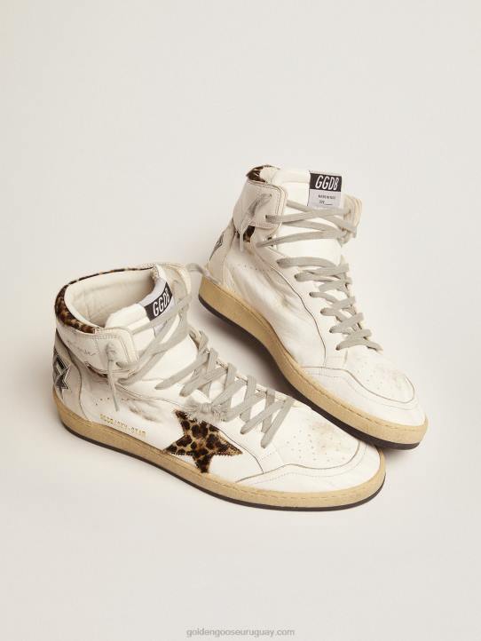 hombres zapatillas sky-star con firma en el tobillo e inserciones de piel de potro con estampado de leopardoGolden Goose 02H6593