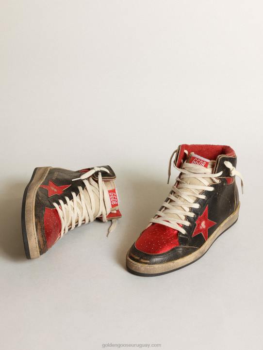 hombres zapatillas sky-star de piel negra brillante con estrella de piel roja metalizadaGolden Goose 02H6539