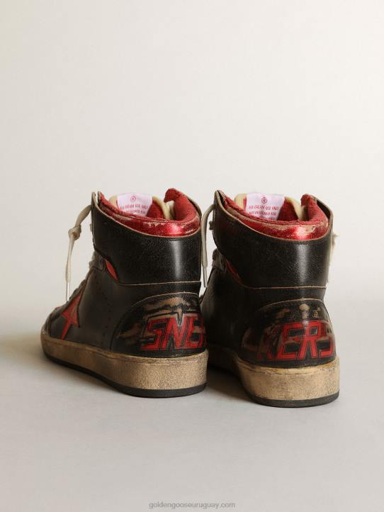 hombres zapatillas sky-star de piel negra brillante con estrella de piel roja metalizadaGolden Goose 02H6539