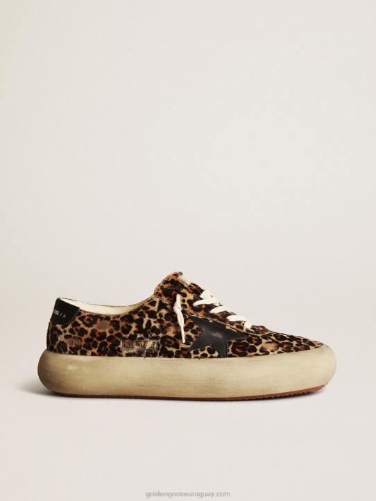 hombres zapatos space-star de piel de potro con estampado de leopardo con estrella de piel negra y refuerzo en el talónGolden Goose 02H6632
