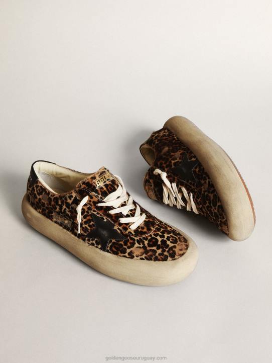 hombres zapatos space-star de piel de potro con estampado de leopardo con estrella de piel negra y refuerzo en el talónGolden Goose 02H6632