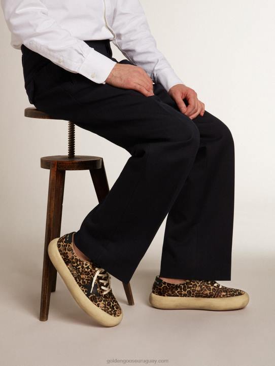 hombres zapatos space-star de piel de potro con estampado de leopardo con estrella de piel negra y refuerzo en el talónGolden Goose 02H6632