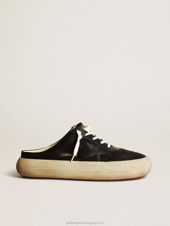 hombres zuecos space-star de nailon negro con estrella de piel negraGolden Goose 02H6608