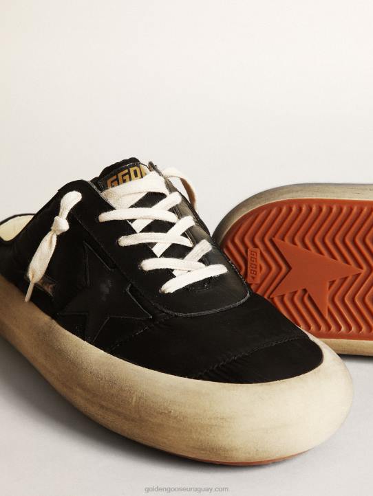 hombres zuecos space-star de nailon negro con estrella de piel negraGolden Goose 02H6608