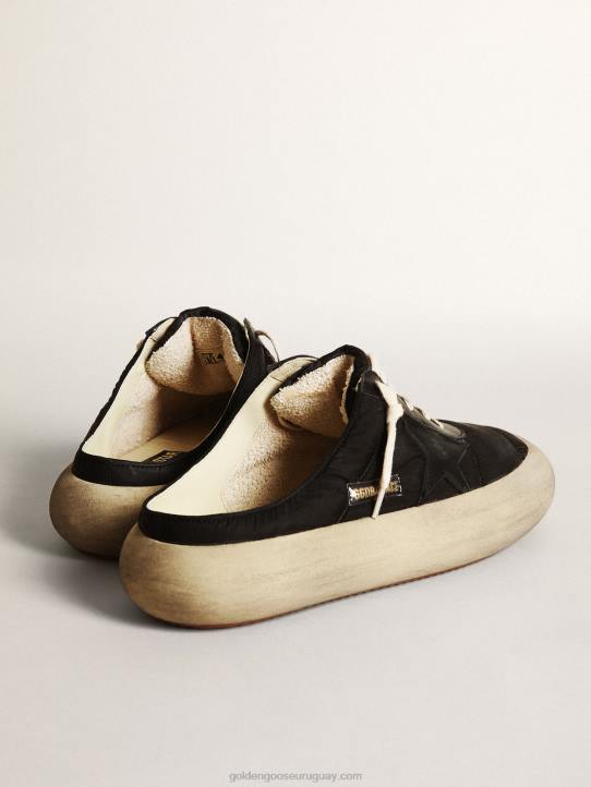 hombres zuecos space-star de nailon negro con estrella de piel negraGolden Goose 02H6608