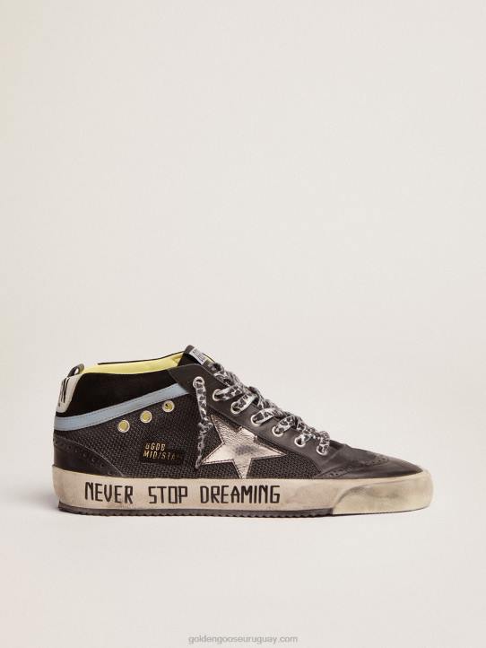 hombres Zapatillas deportivas mid star ltd de piel y malla negras con estrella de piel metalizada gris oscuroGolden Goose 02H6551